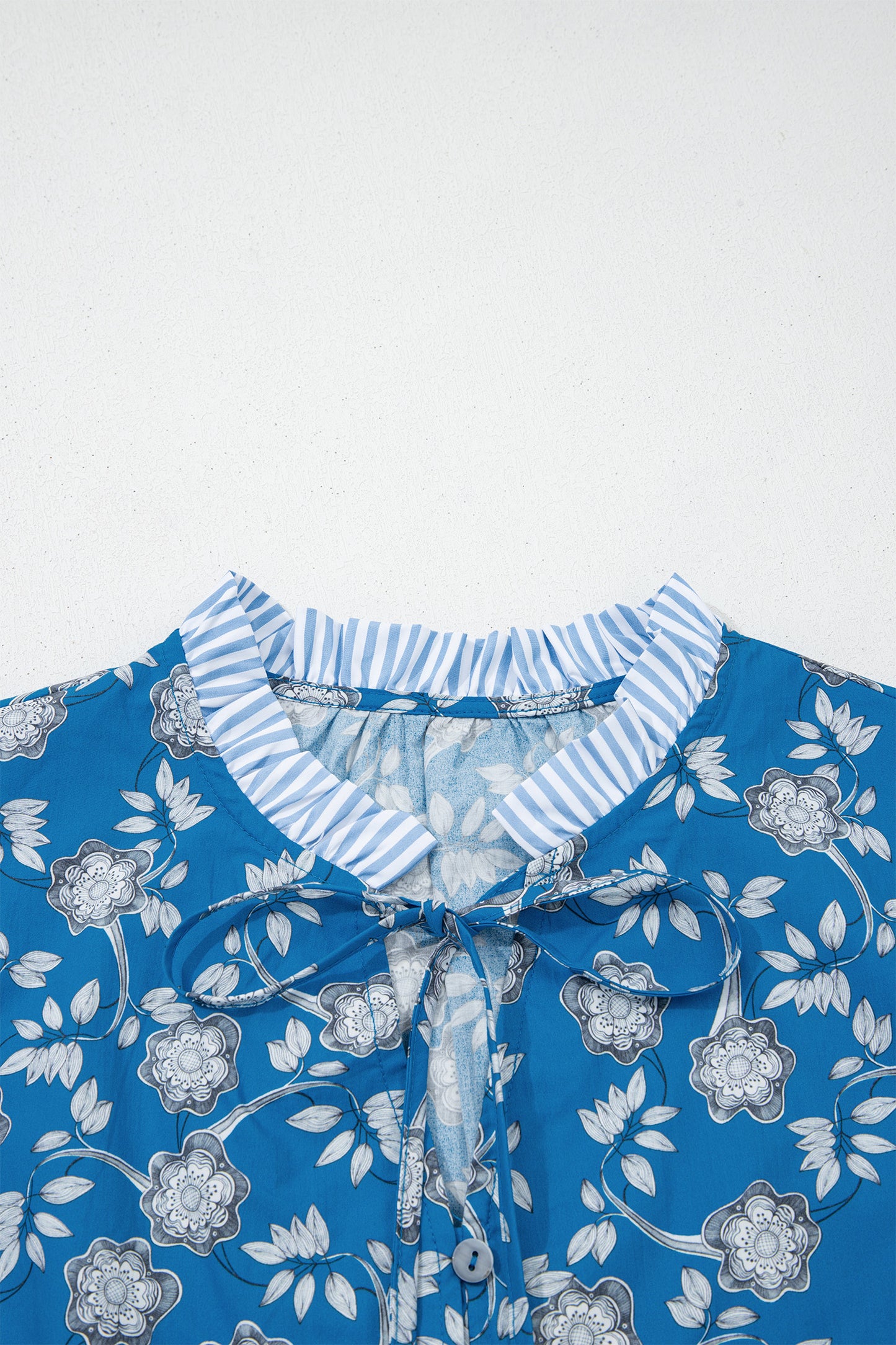 Blue Floral Short Sleeve Blouse