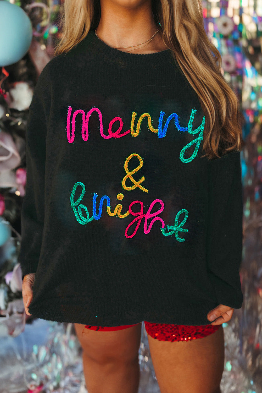 Black Tinsel Merry & Bright Plus Size Sweater