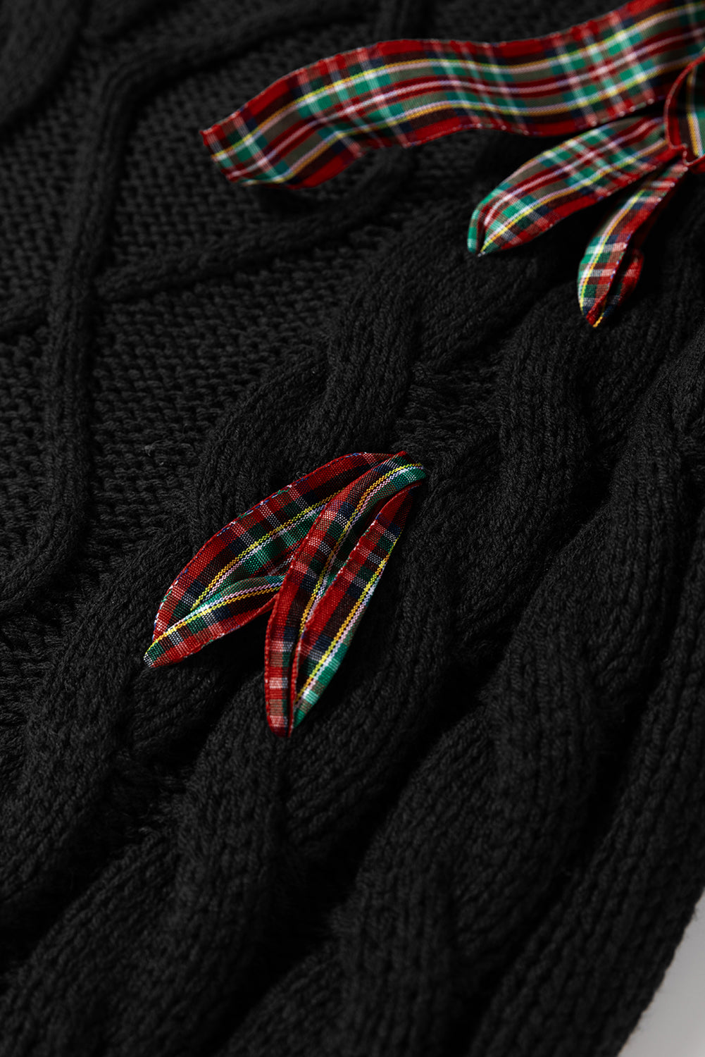 Black Plaid Lace-up Detail Sweater