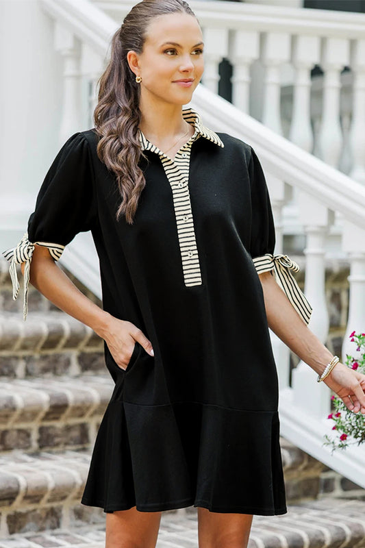 Black Stripe Detail Polo Dress