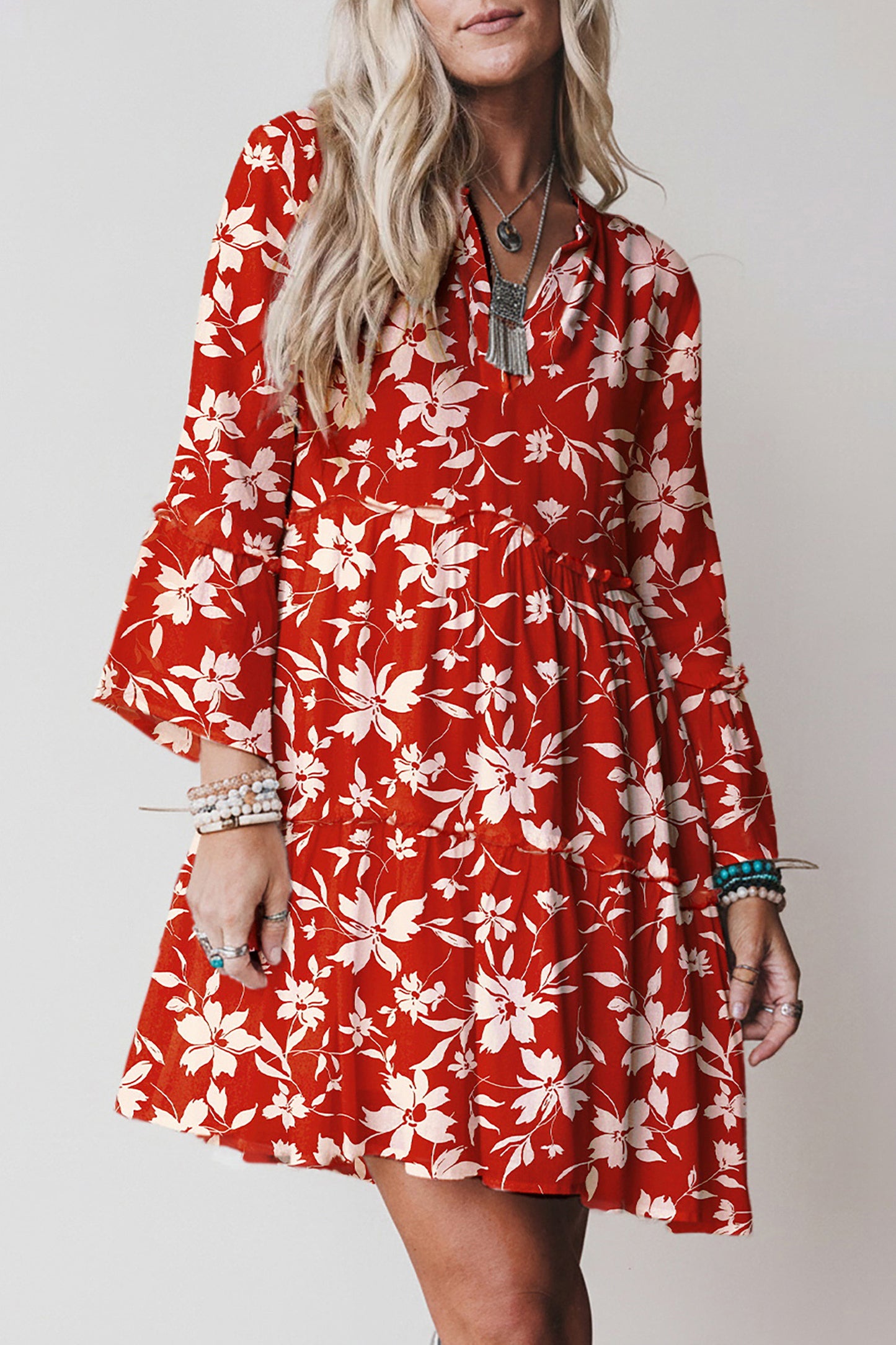 Boho Floral Print Mini Dress