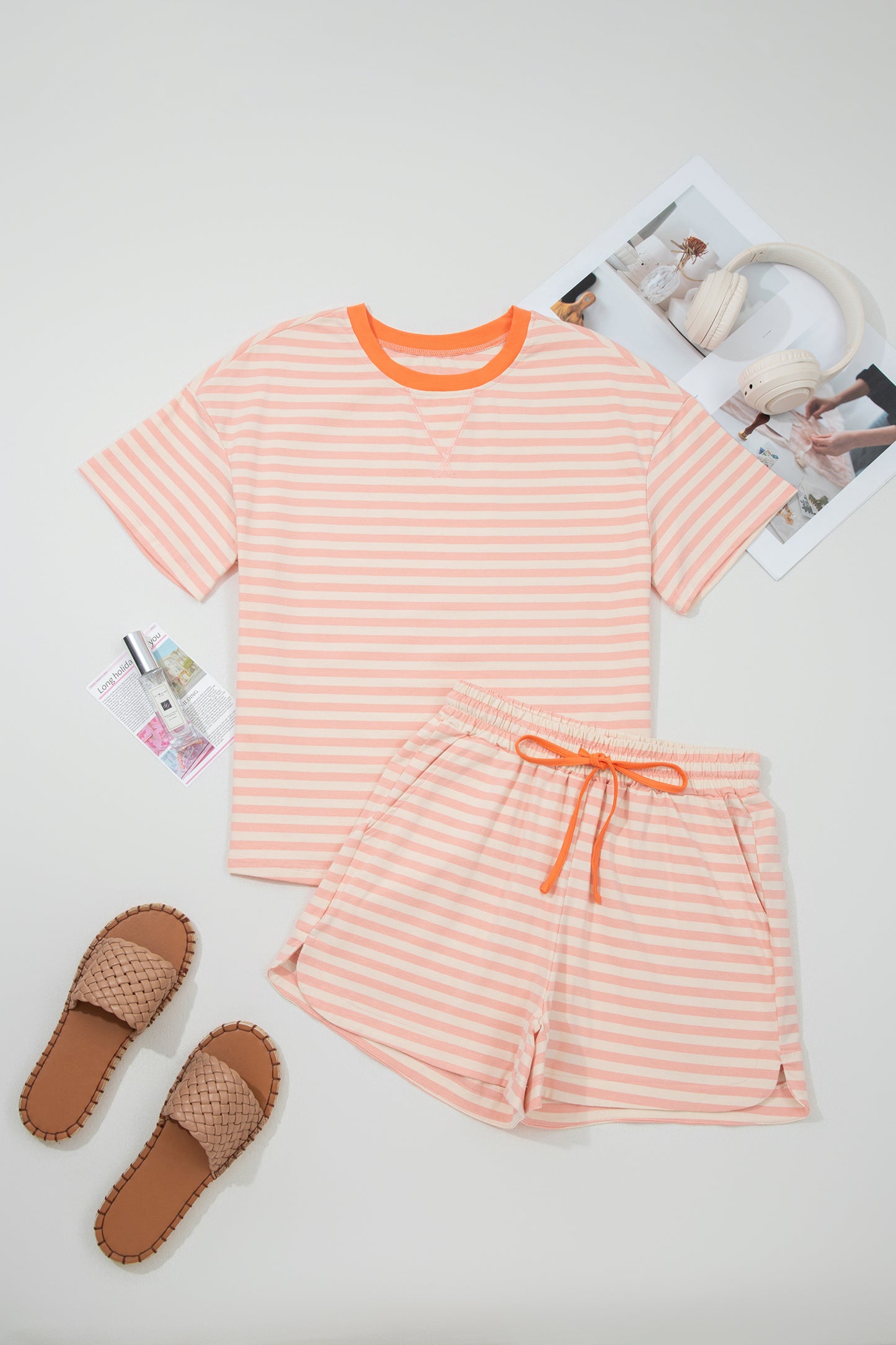 Pink Striped Tee and Shorts Set