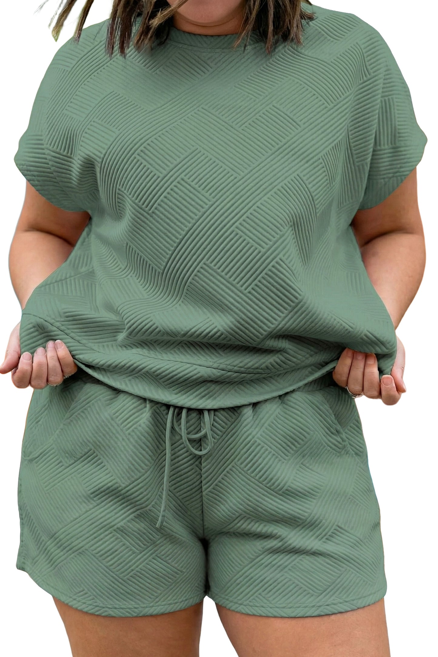 Mineral Blue Textured Shorts Set in Plus Size