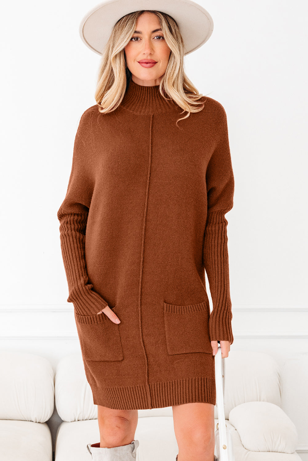 Chestnut Ribbed Sweater Dress