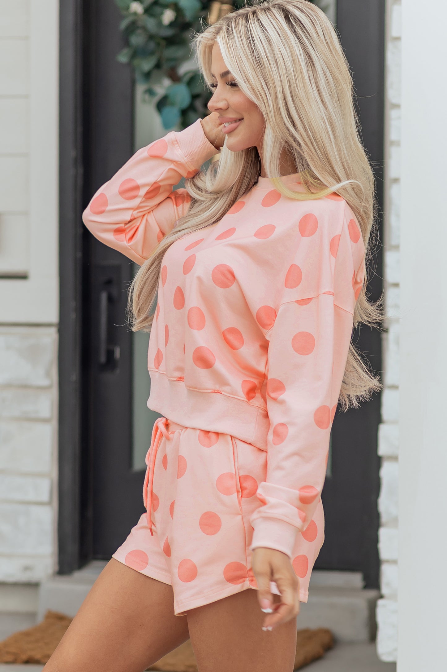 Polka Dot Print Pullover & Shorts Set