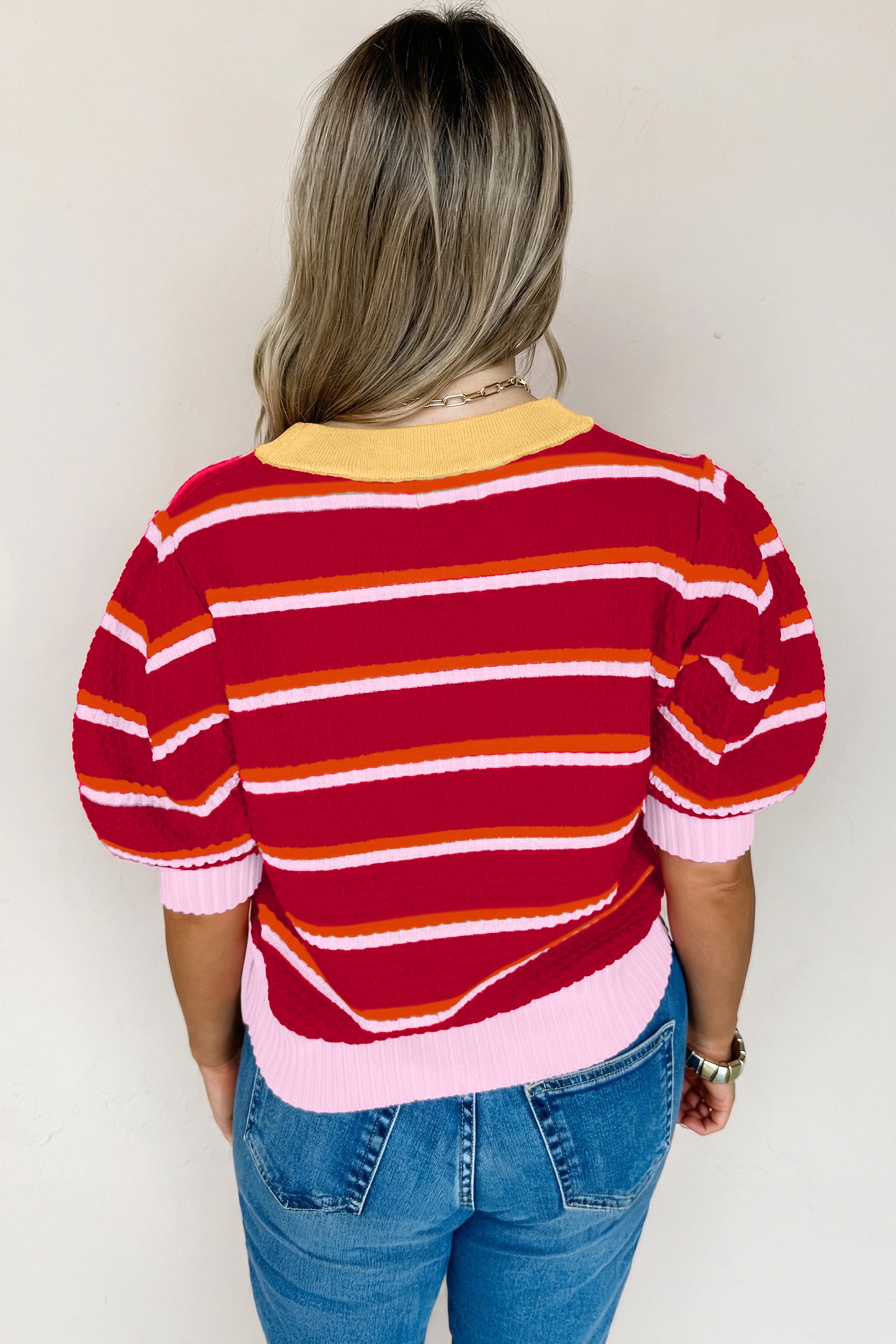 Red Stripe Colorblock Sweater