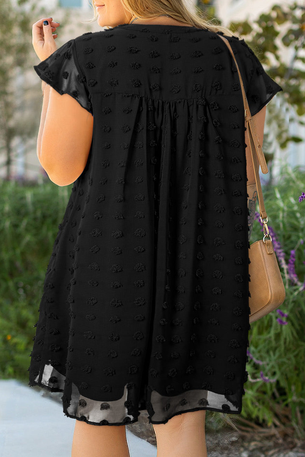 Black Dot Plus Size Ruffled Dress