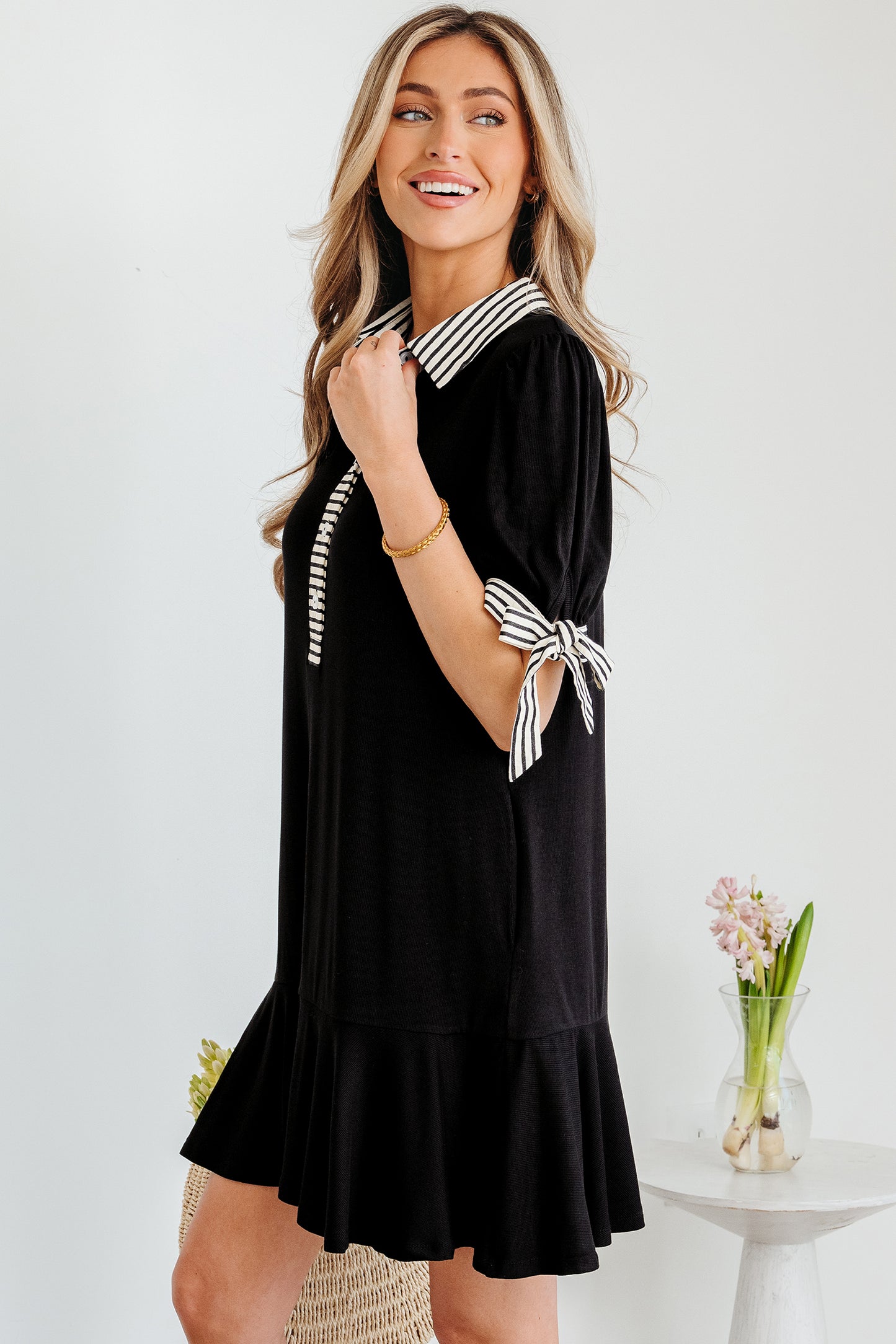 Black Stripe Detail Polo Dress