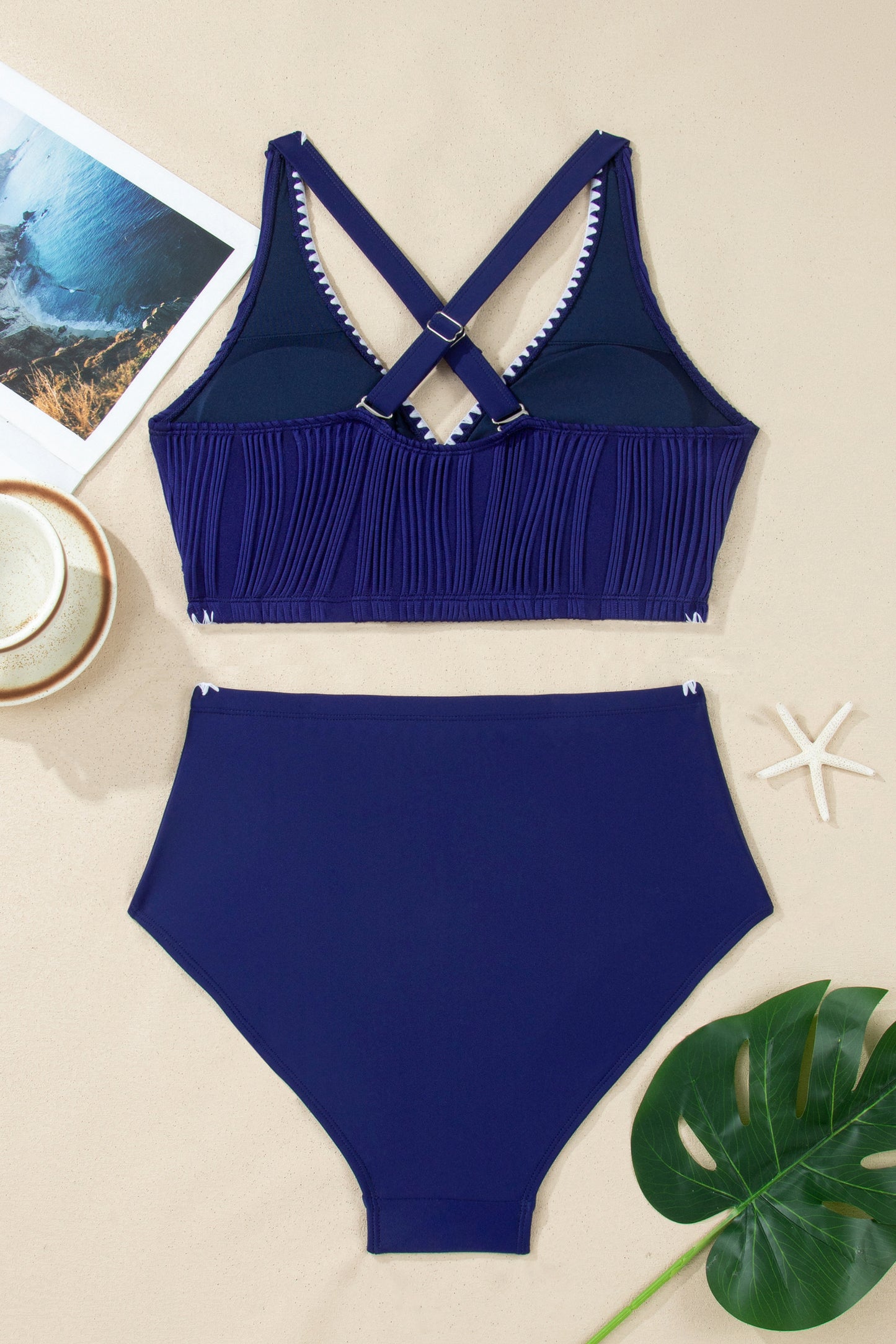 Shell Stitched High Waist Bikini Set