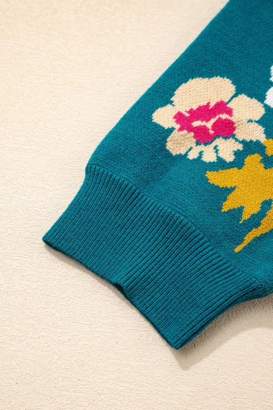 Blue Floral Knitted Top