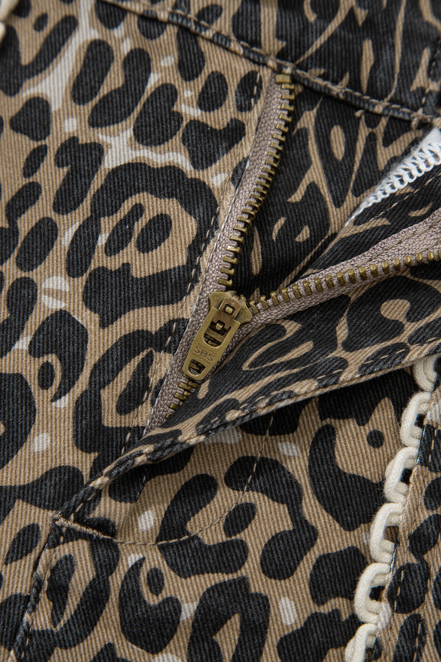 Scalloped Leopard Denim Shorts