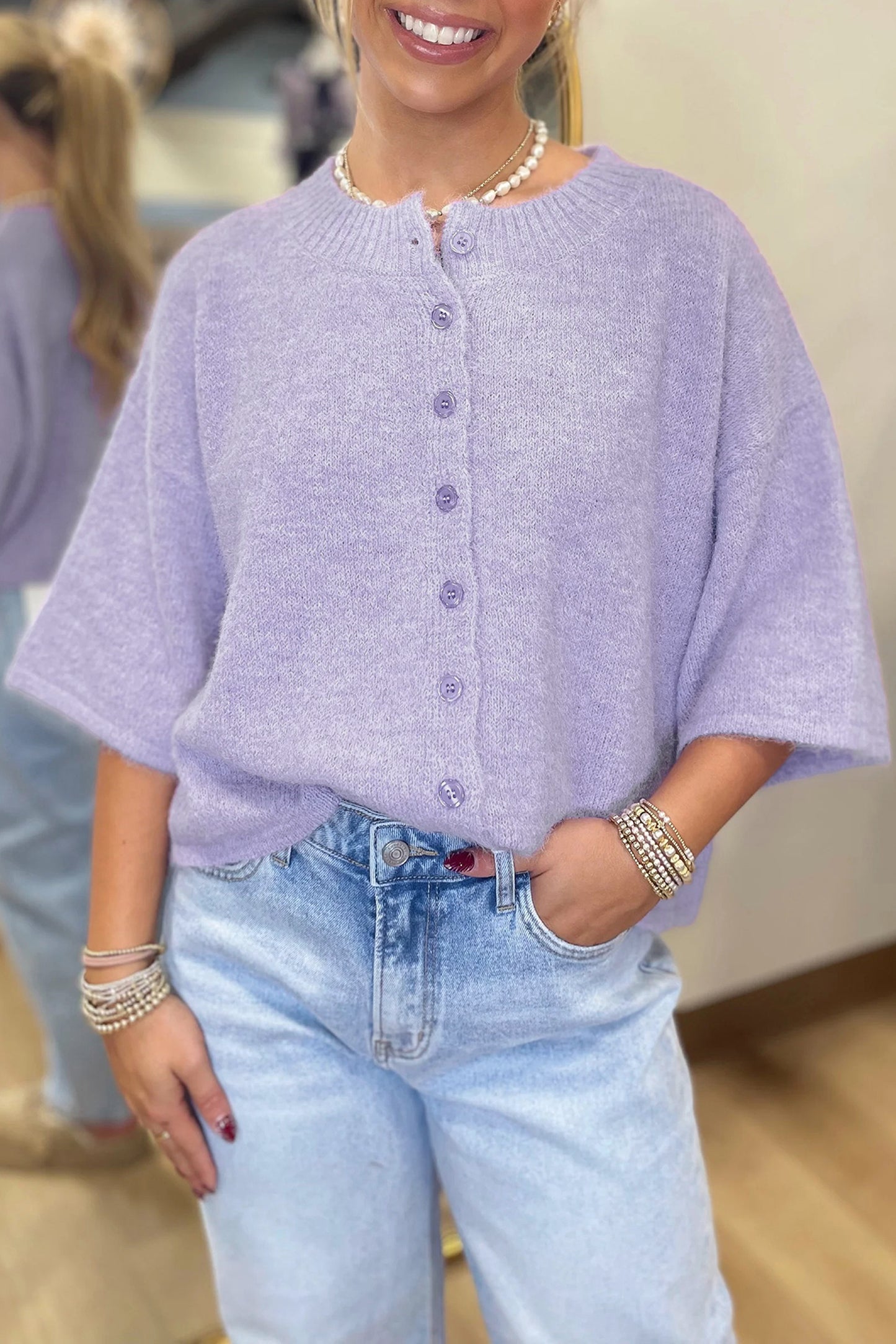 Lavender 3/4 Sleeve Cardigan