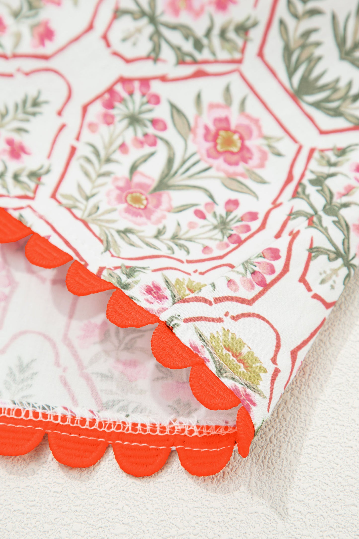 Pink Floral Scalloped Mini Dress