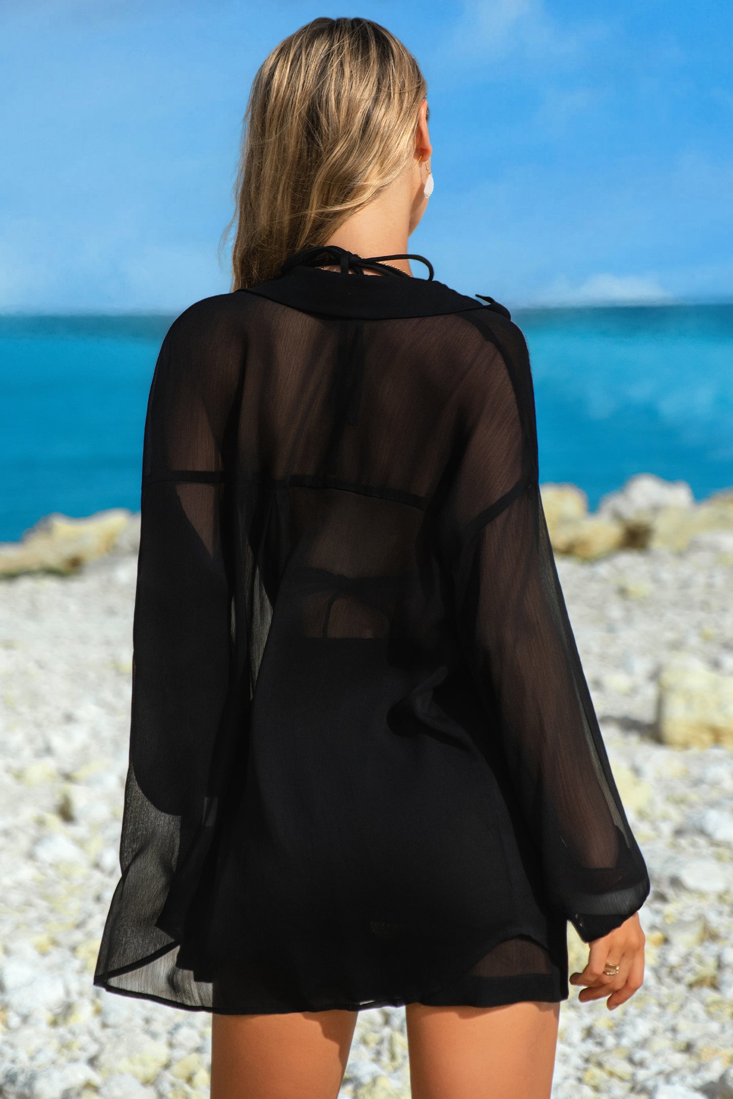 Sheer Tunic & Drawstring Shorts 2pc Swim Cover Up