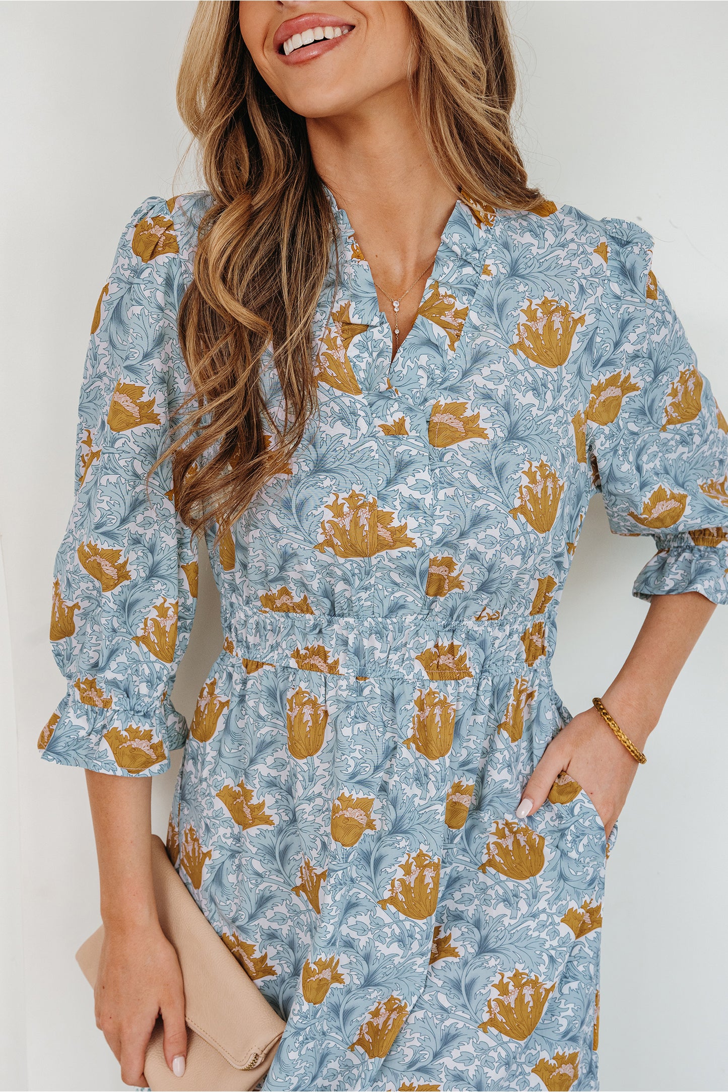 Floral Print Frilled Neck Dress