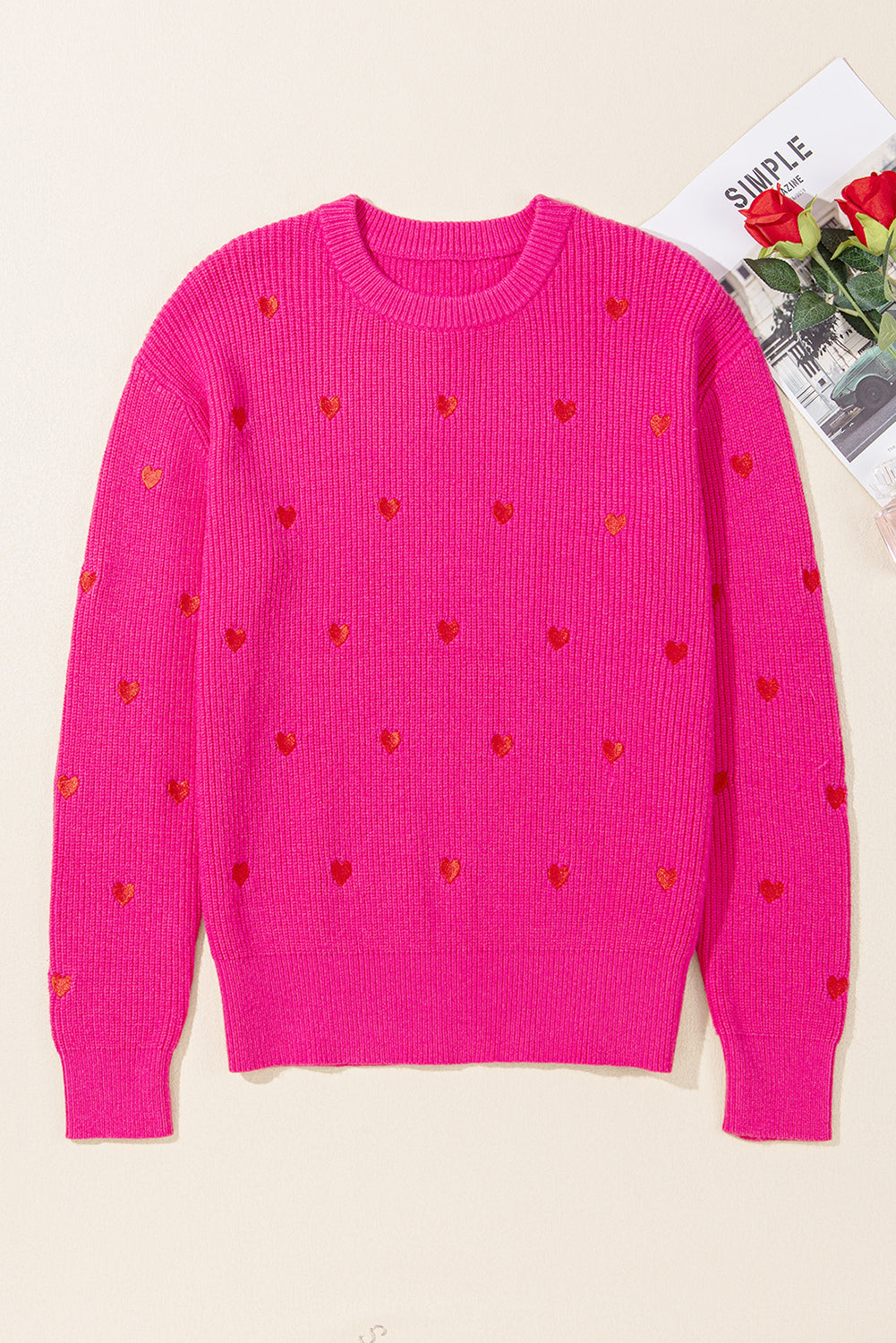 Stitched Heart Round Neck Sweater