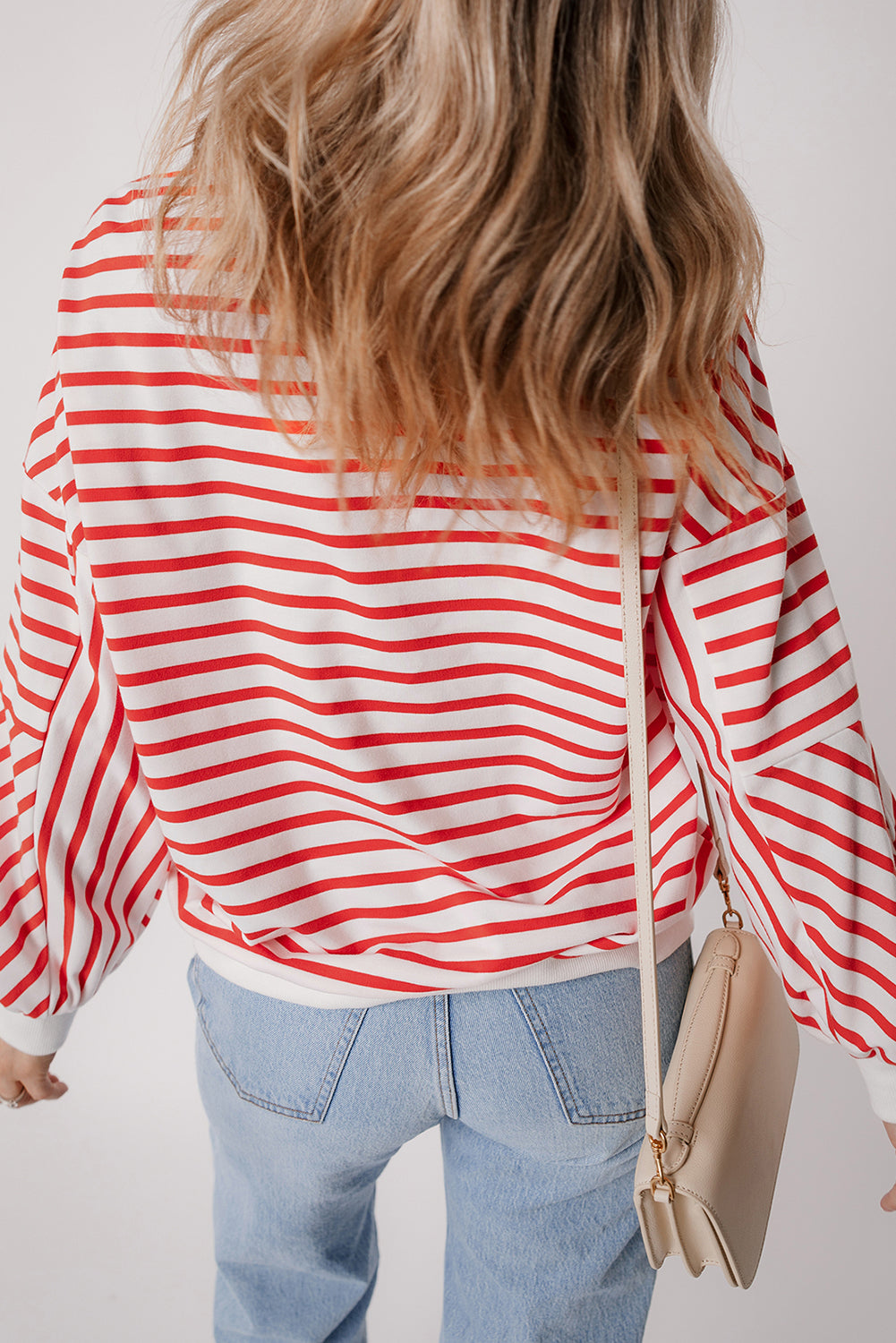 Orange Striped Drop Shoulder Crew Neck