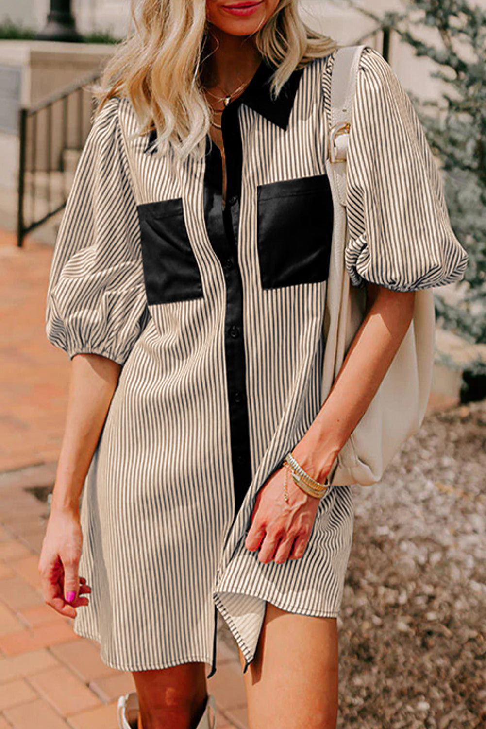 Striped Colorblock Shirt Dress