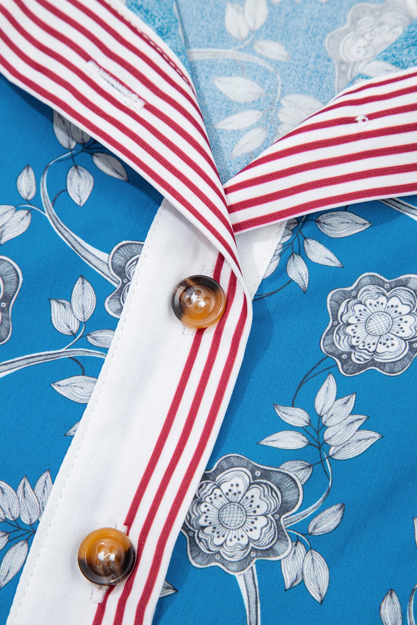 Retro Blue Floral Print Blouse