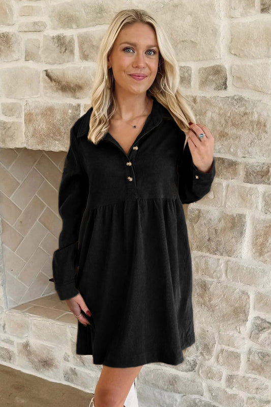 Black Corduroy Mini Dress