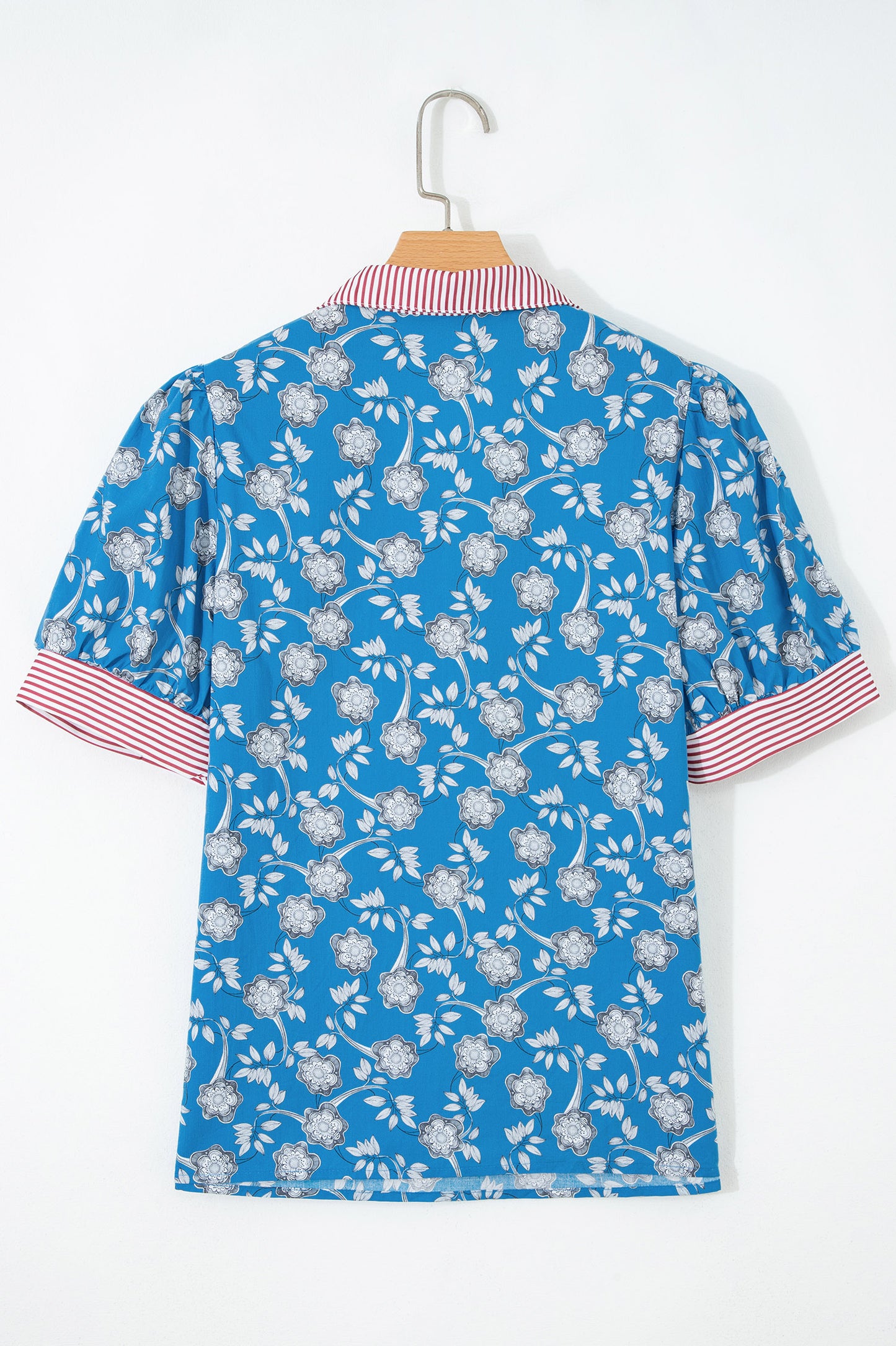 Retro Blue Floral Print Blouse