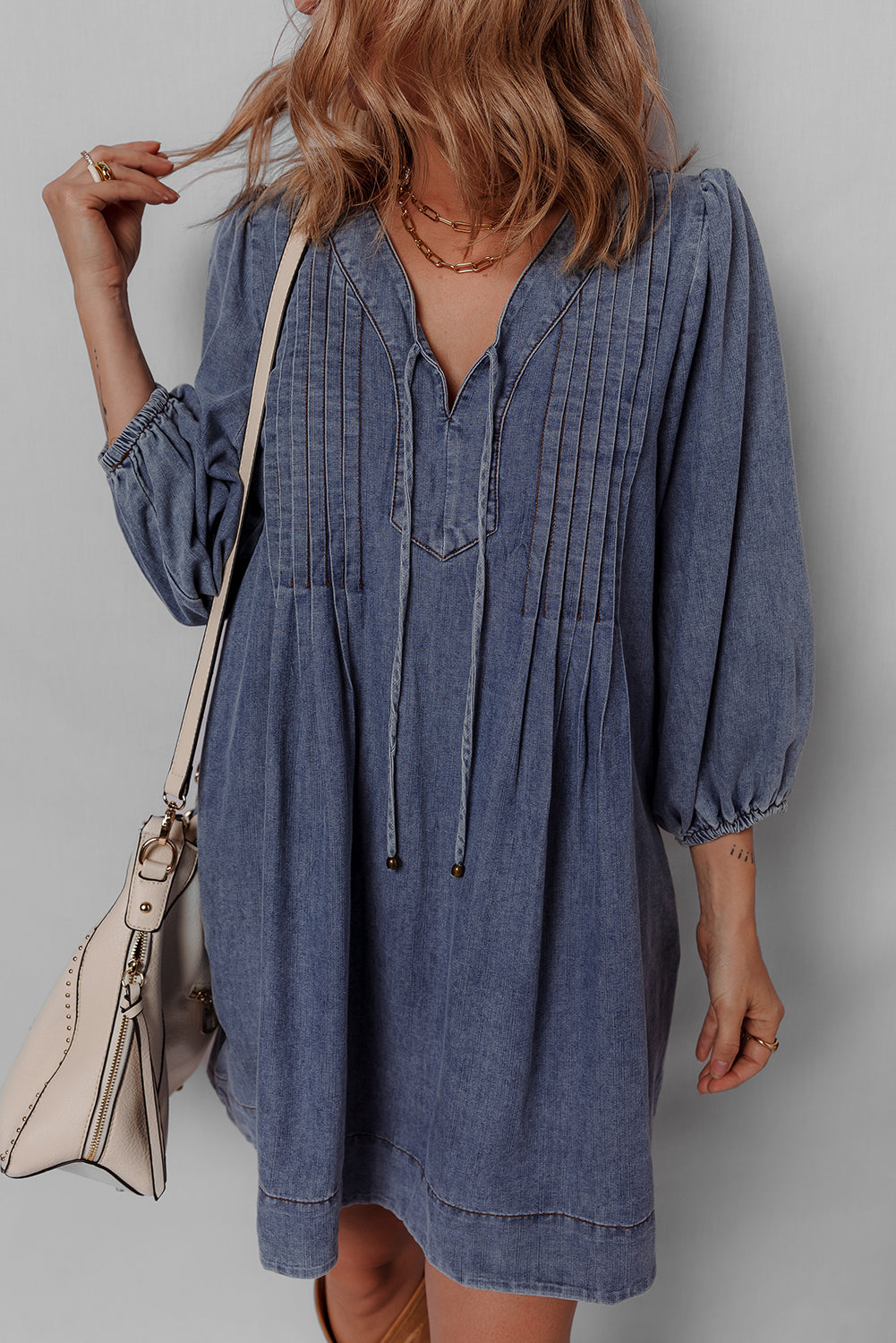 Sail Blue Pleated Denim Mini Dress