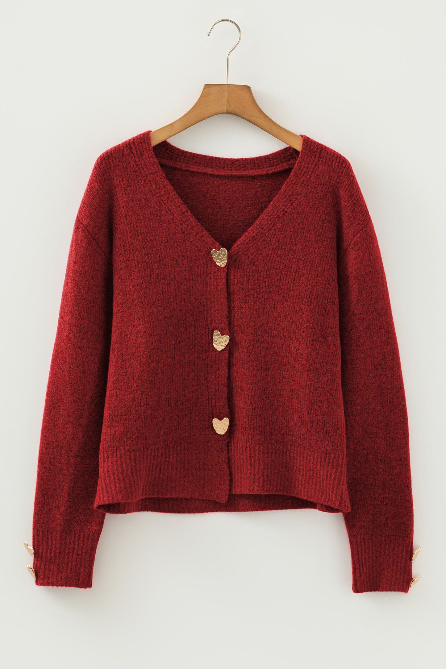 Fiery Red Heart Button Cardigan Sweater