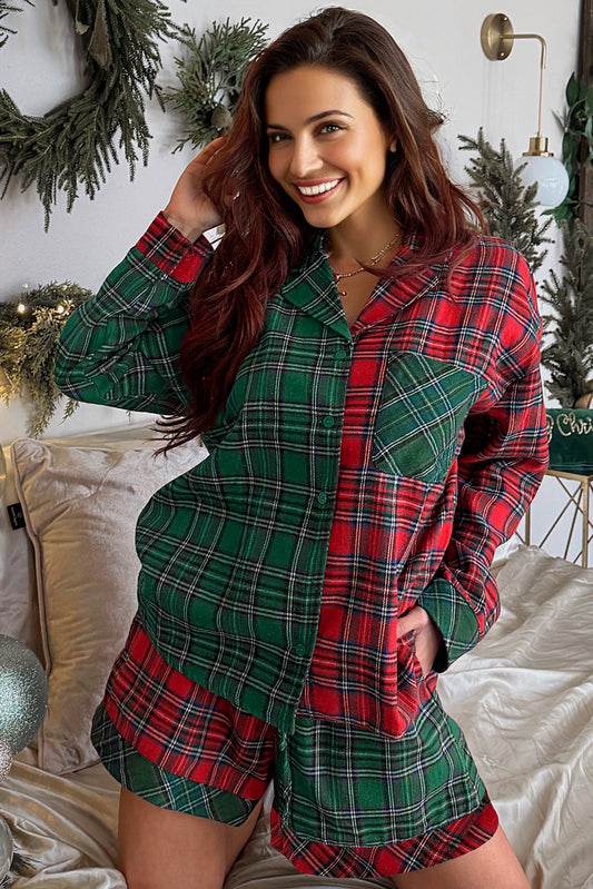 Plaid Patched Christmas 2pcs Pajama Set