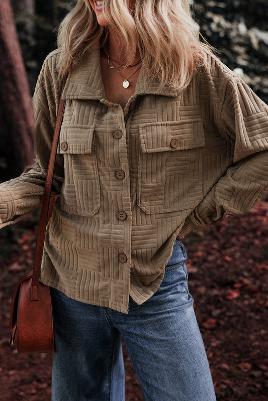 Khaki Textured Button-up Shacket