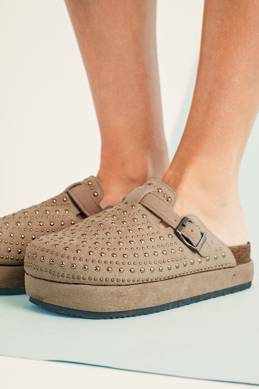 Studded Platform Clogs in Parchment