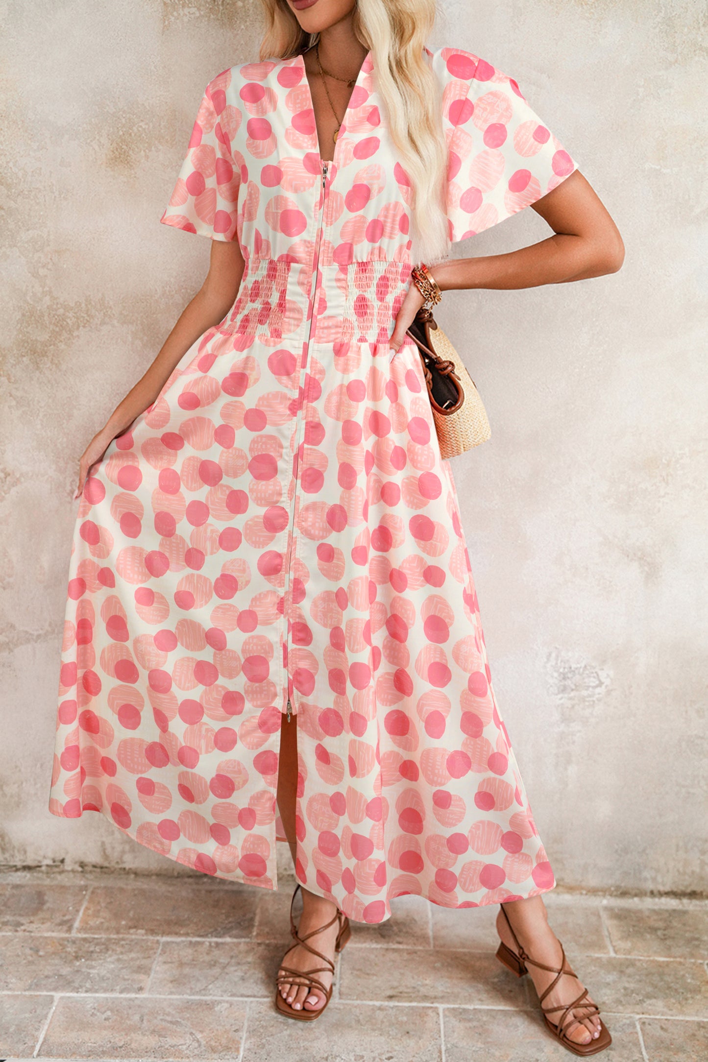 Pink Polka Zippered Dress
