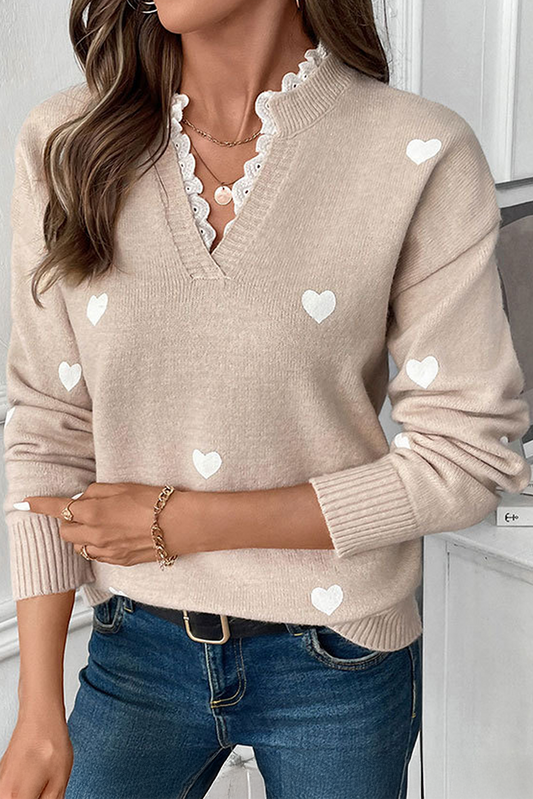 Smoke Grey Heart Print Sweater