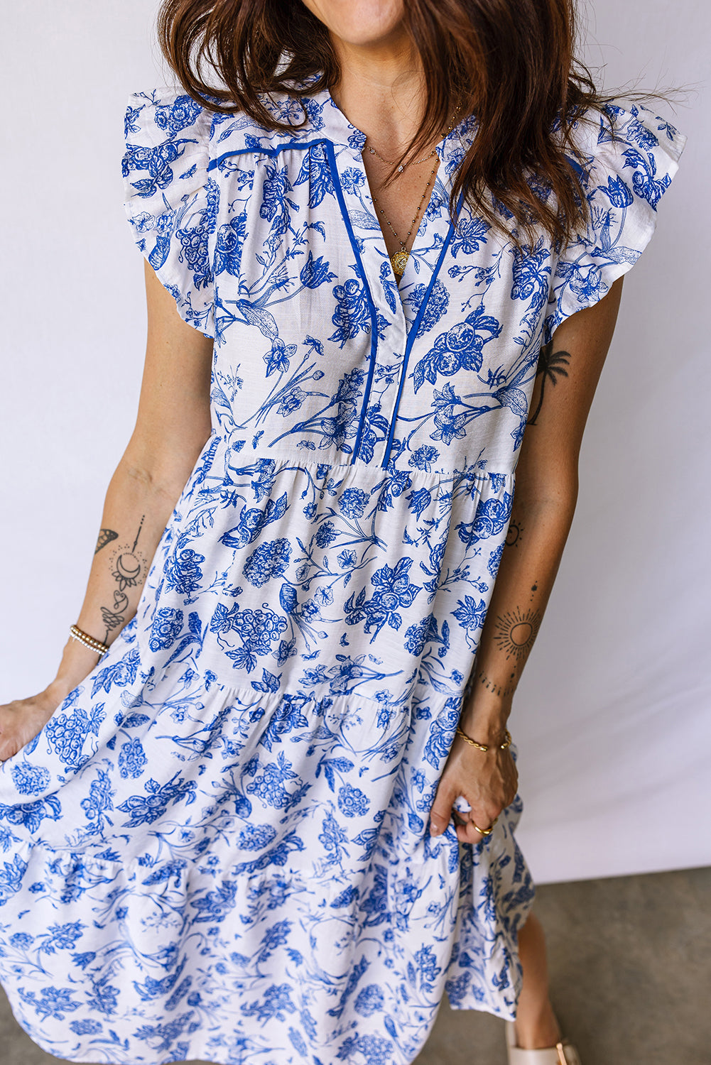 Blue Floral Midi Dress