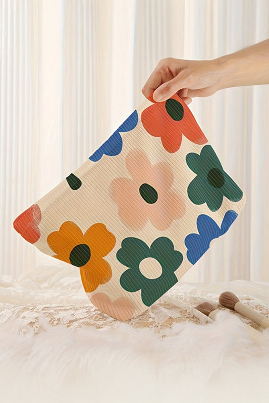 Corduroy Floral Print Makeup and Storage Bag