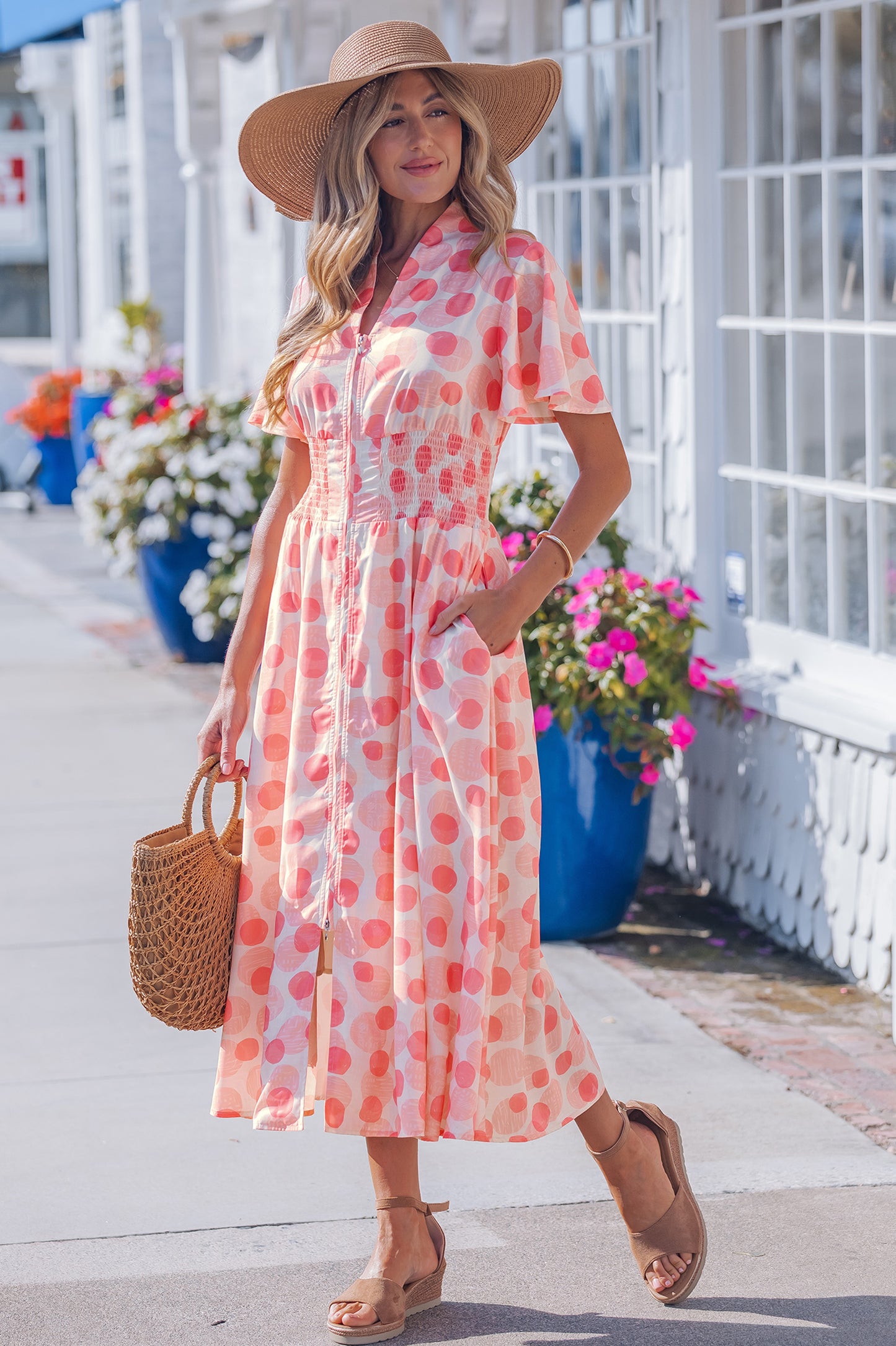 Pink Polka Zippered Dress