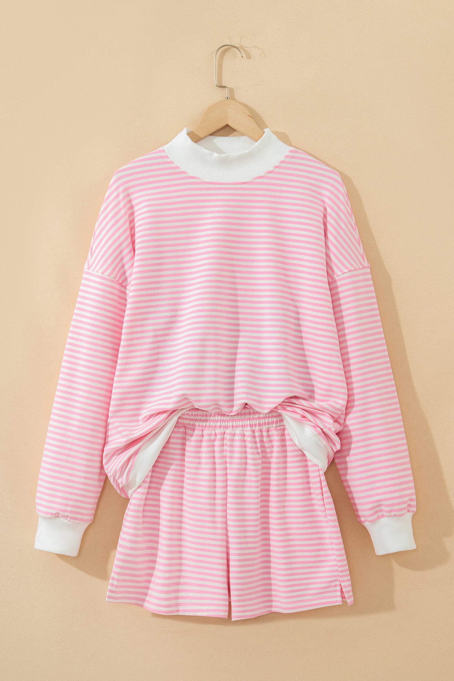 Pink Striped Sweatshirt and Shorts Set