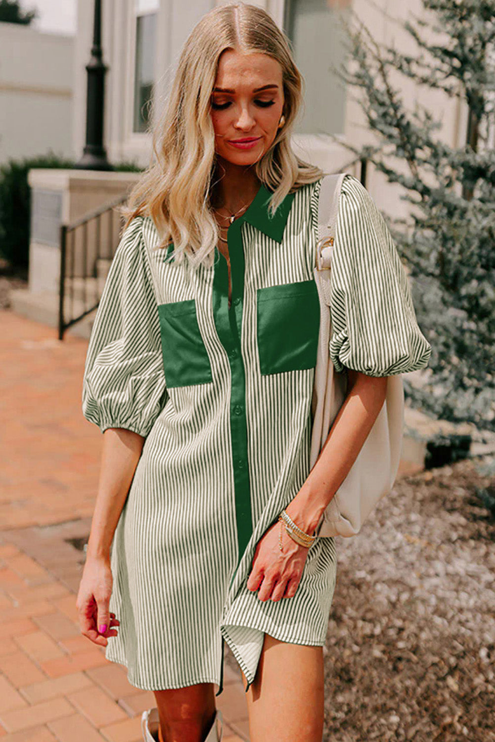 Striped Colorblock Shirt Dress
