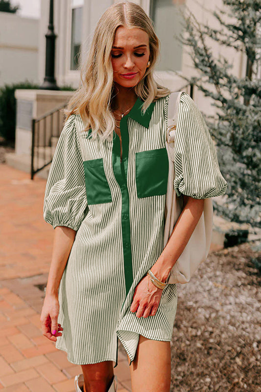 Striped Colorblock Shirt Dress