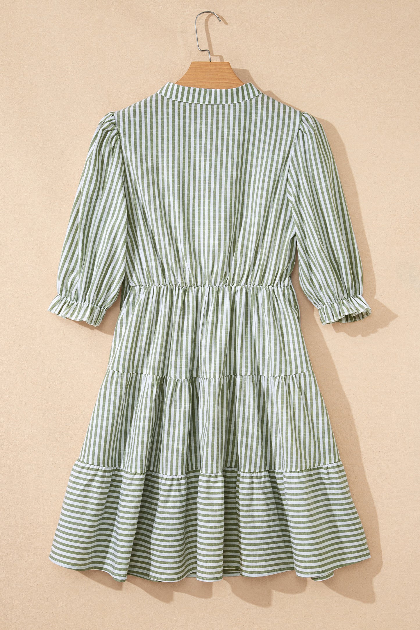 Green Stripe Ruffle Tiered Dress