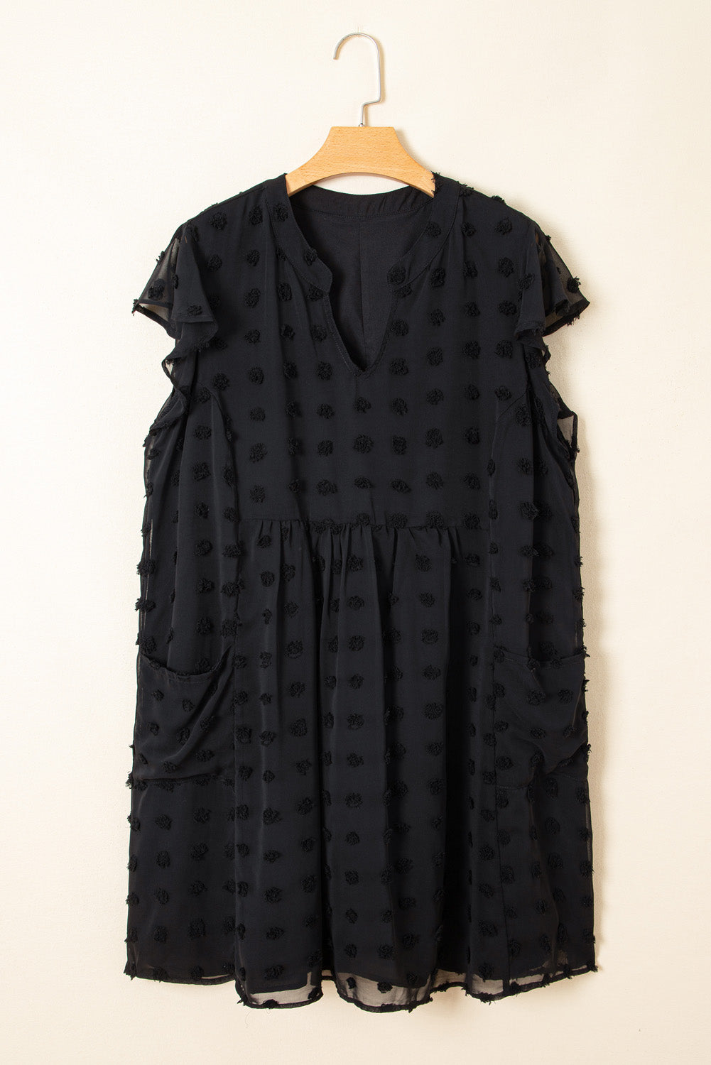 Black Dot Plus Size Ruffled Dress