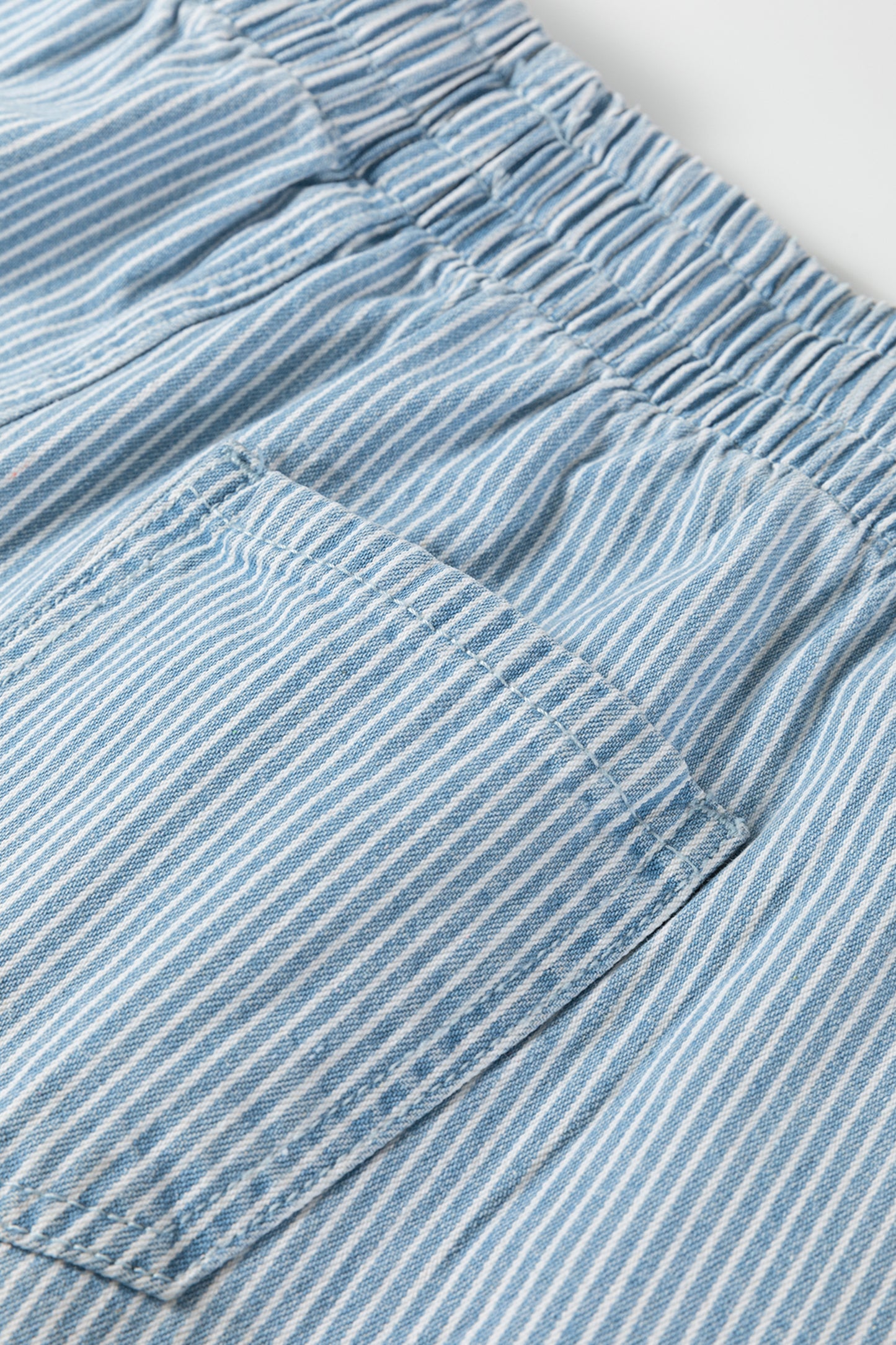 Sky Blue Striped Denim Shorts