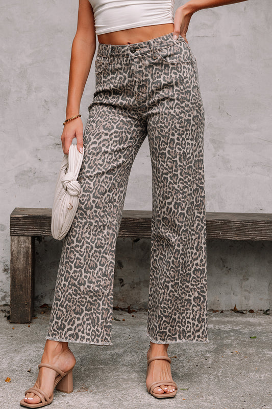Leopard Print Wide Leg High Waist Jeans