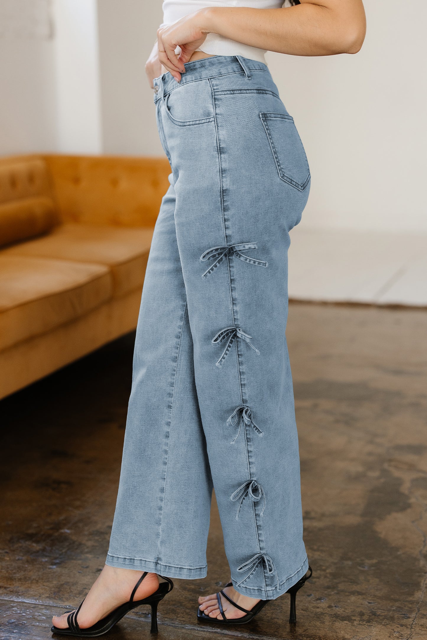 Beau Blue Bow Detail Straight Leg Jeans
