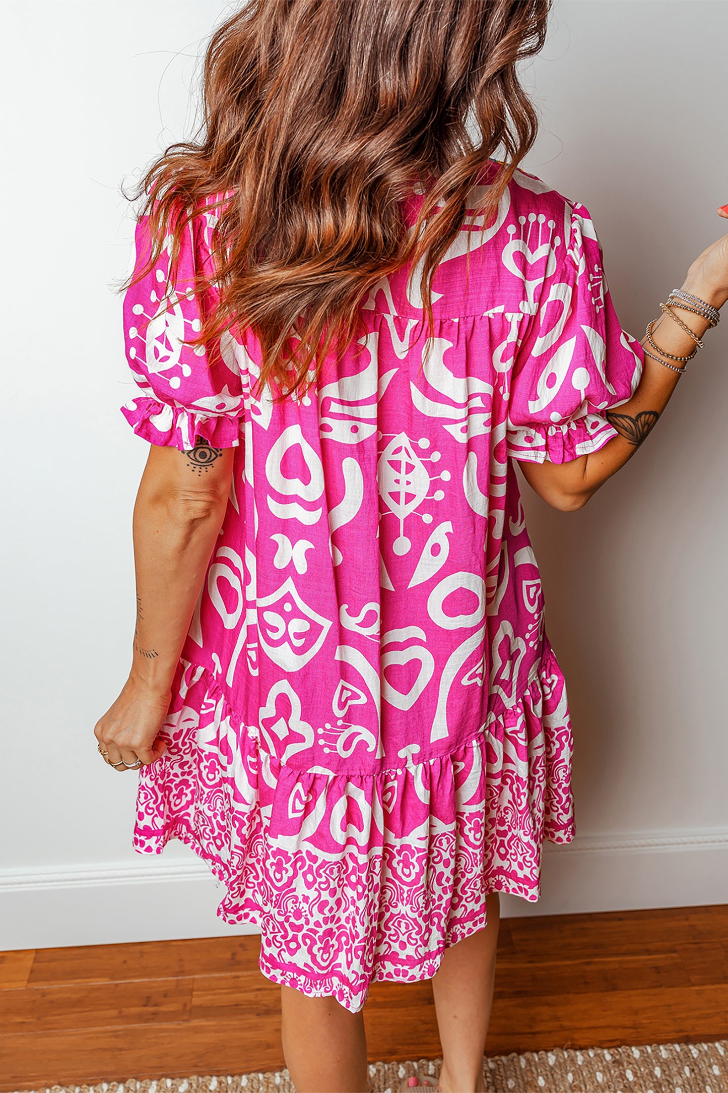 Rose Boho Flared Dress