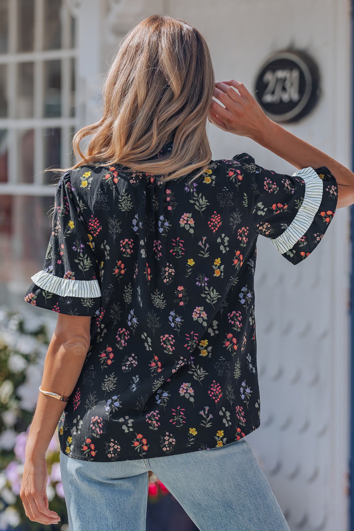 Frilled Trim Floral Blouse