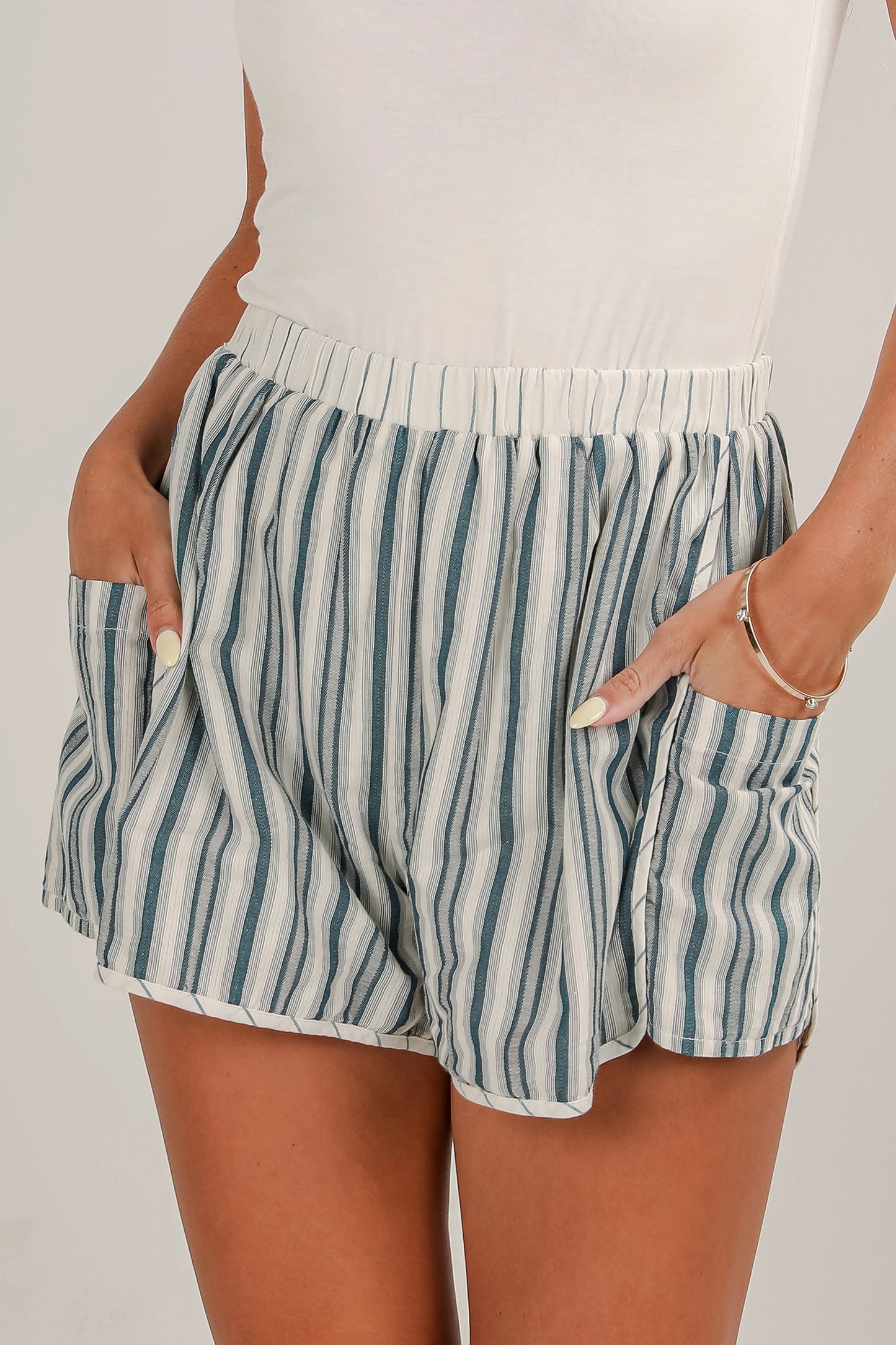 Gray Striped Cargo Casual Shorts