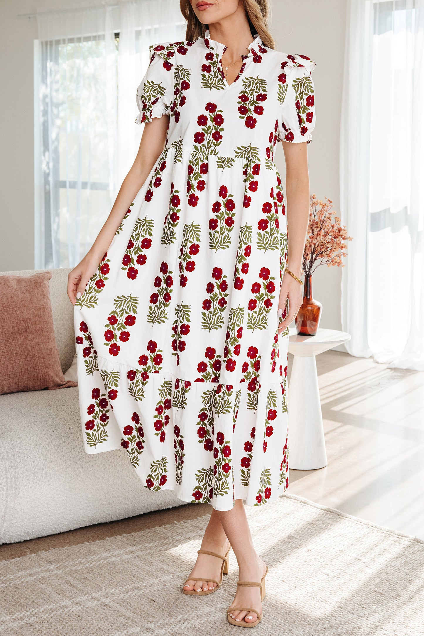 Floral Bubble Sleeve Maxi Dress