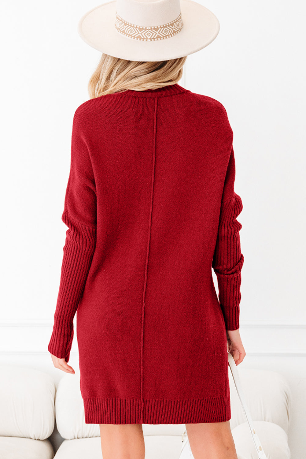 Fiery Red Ribbed Sweater Dress