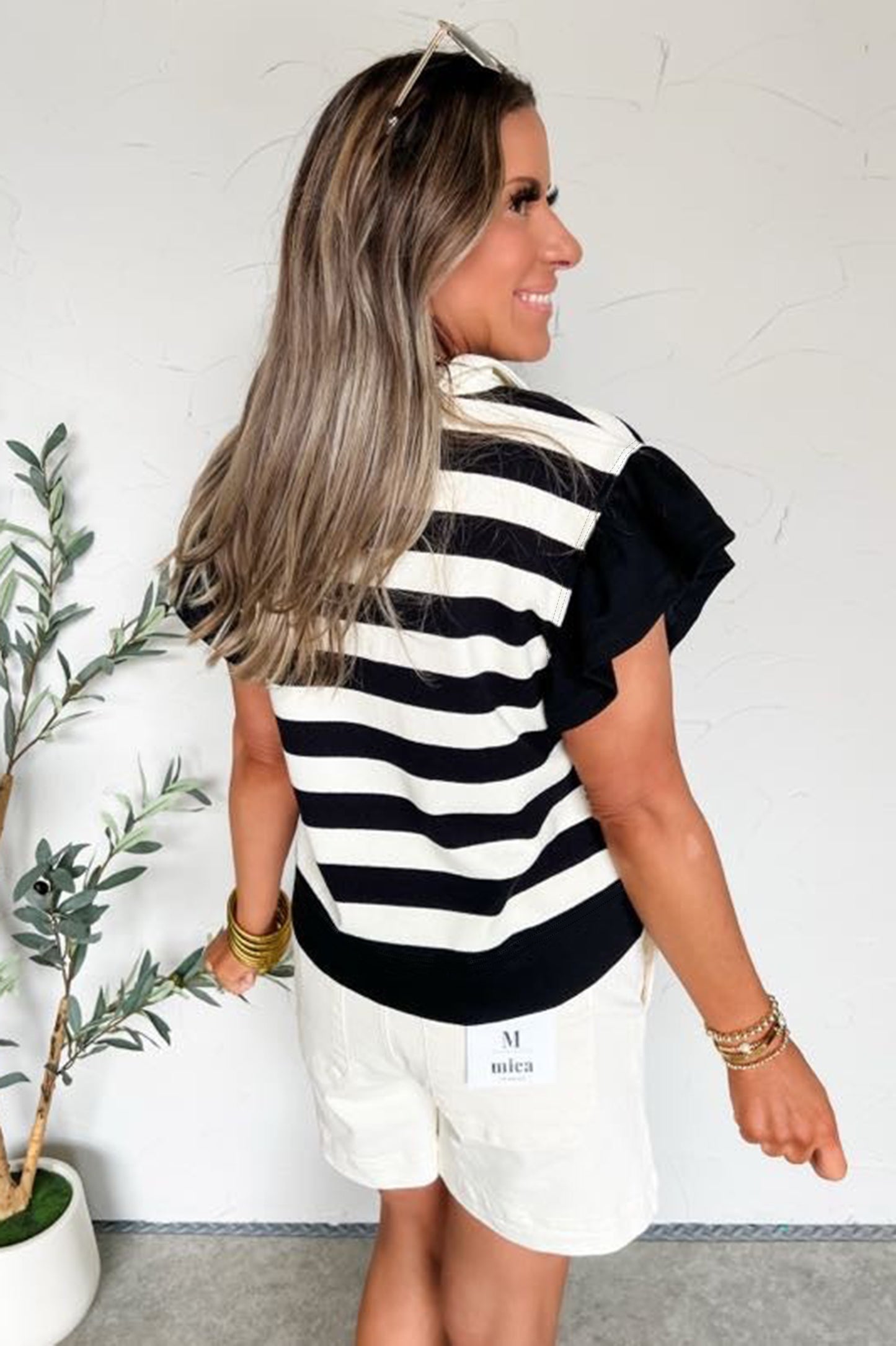 Striped Ruffled Sleeve Blouse