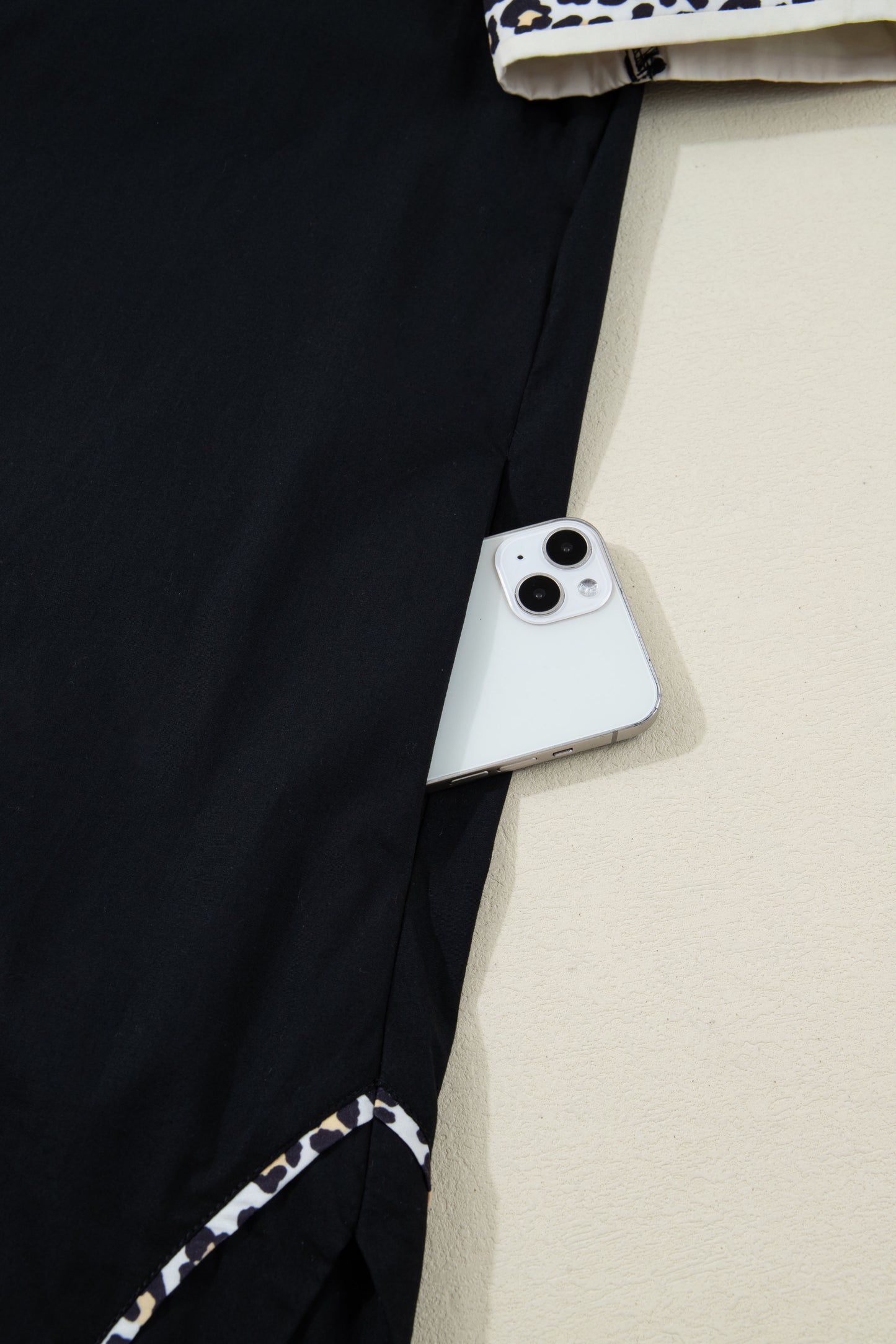 Black Leopard Trim Puff Sleeve Mini Dress